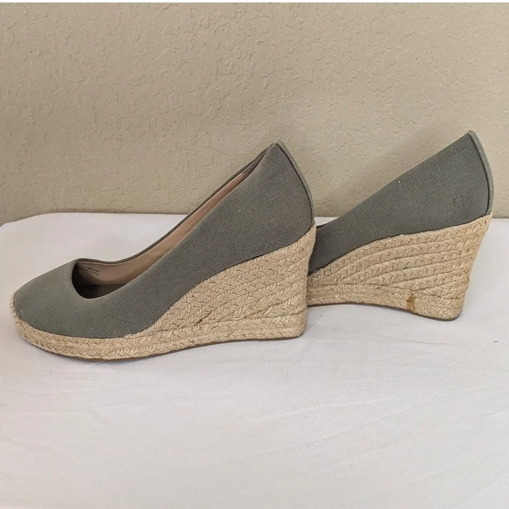 J. Crew Olive Green Canvas Espadrille Wedge‎ Heels Women's 9 Boho Coastal Work
